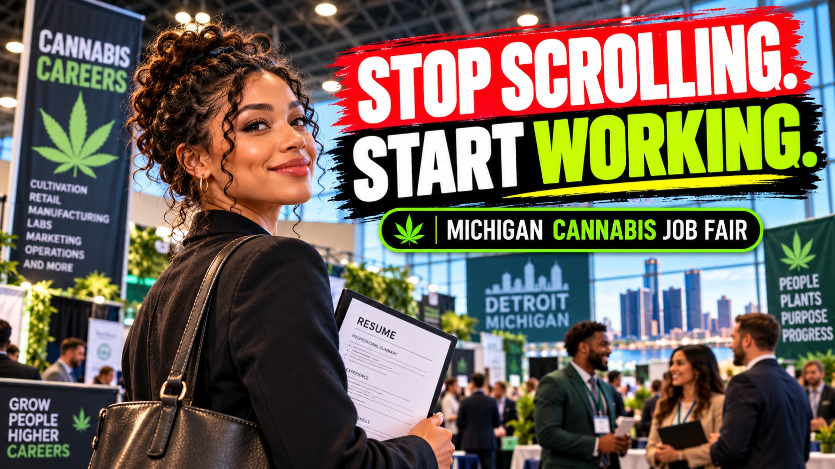 Illustrated recruitment headline: Pontiac Cannabis Career Search Guide